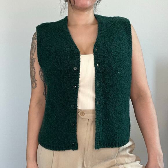 Preview Collection Green Wool Blend Button‎ Vest Sweater Size M Minimalist 90s - Picture 1 of 9
